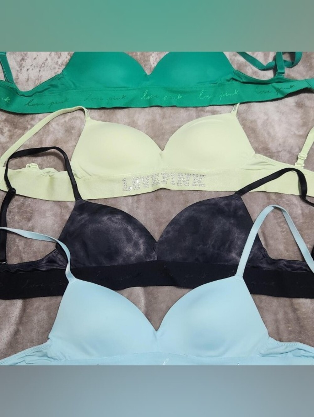 PINK Victoria's Secret Bralette Set in Green,Black & Light Blue